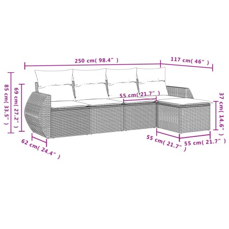 Set Divani da Giardino 5 pz con Cuscini in Polyrattan Nero