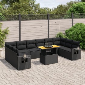 Set Divani da Giardino 11 pz con Cuscini in Polyrattan Nero