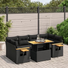 Set Divani da Giardino con Cuscini 7pz Nero Polyrattan