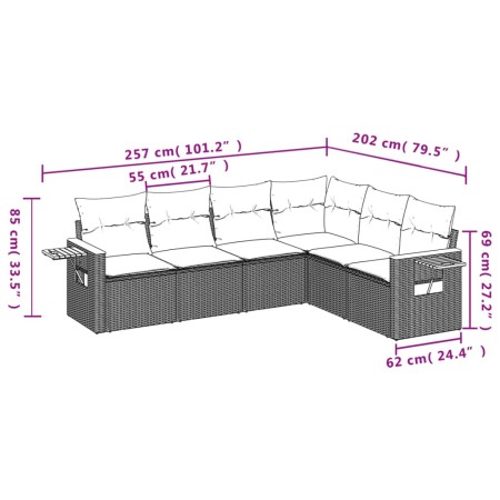 Set Divano da Giardino 6 pz con Cuscini Beige in Polyrattan