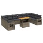 Set Divani da Giardino 11 pz con Cuscini in Polyrattan Grigio