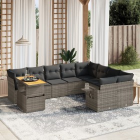 Set Divano da Giardino 10 pz con Cuscini Grigio in Polyrattan