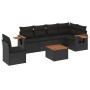 Set Divani da Giardino con Cuscini 7pz Nero Polyrattan