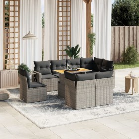 Set Divano da Giardino 9 pz con Cuscini Grigio in Polyrattan