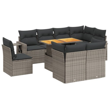 Set Divano da Giardino 9 pz con Cuscini Grigio in Polyrattan