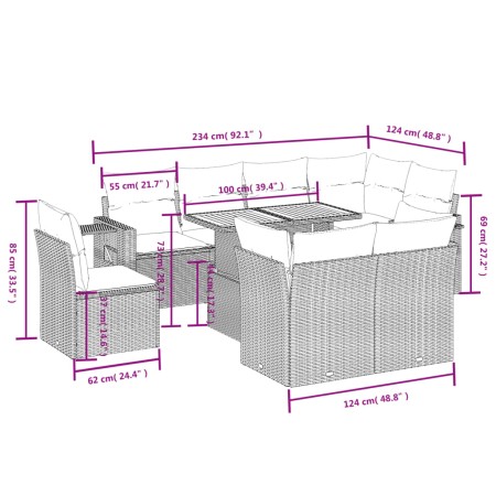 Set Divano da Giardino 9 pz con Cuscini Grigio in Polyrattan