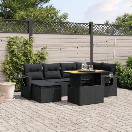 Set Divani da Giardino con Cuscini 7pz Nero Polyrattan