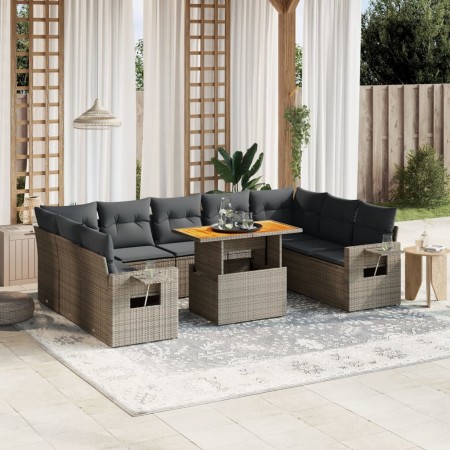 Set Divano da Giardino 10 pz con Cuscini Grigio in Polyrattan