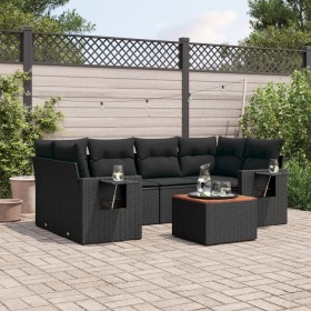 Set Divani da Giardino con Cuscini 7pz Nero Polyrattan