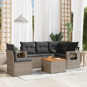 Set Divano da Giardino 6 pz con Cuscini Grigio in Polyrattan