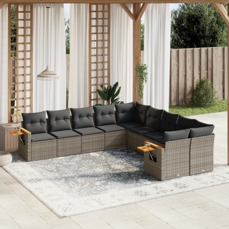 Set Divano da Giardino 10 pz con Cuscini Grigio in Polyrattan