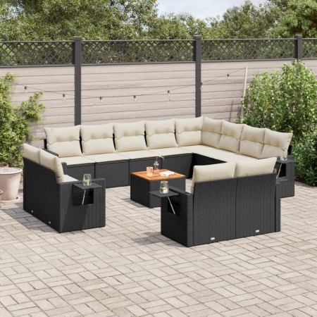 Set Divani da Giardino 13pz con Cuscini Nero in Polyrattan