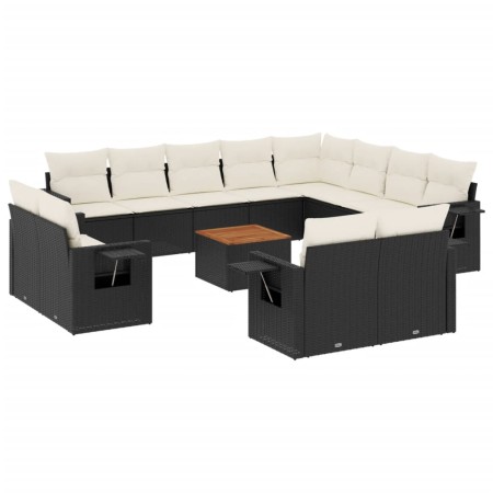 Set Divani da Giardino 13pz con Cuscini Nero in Polyrattan