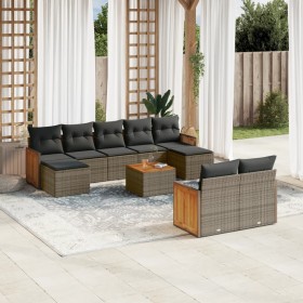 Set Divano da Giardino 10 pz con Cuscini Grigio in Polyrattan