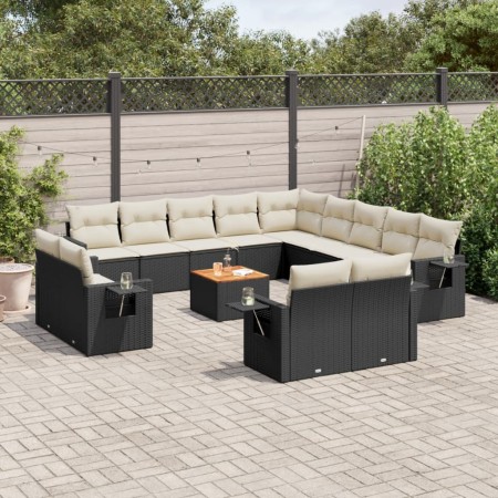 Set Divani da Giardino 14pz con Cuscini in Polyrattan Nero