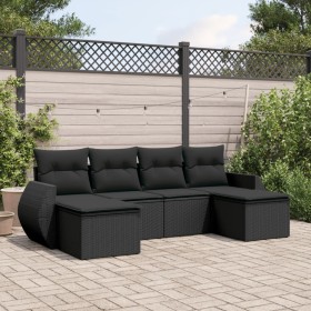 Set Divano da Giardino 6 pz con Cuscini Nero in Polyrattan