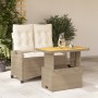 Set da Pranzo da Giardino 2 pz con Cuscini Beige in Polyrattan