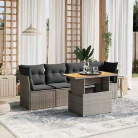 Set Divano da Giardino 5 pz con Cuscini Grigio in Polyrattan