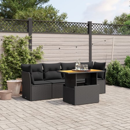 Set Divani da Giardino 5 pz con Cuscini in Polyrattan Nero