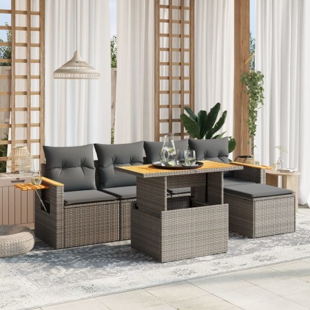 Set Divano da Giardino 6 pz con Cuscini Grigio in Polyrattan