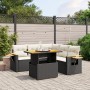 Set Divano da Giardino 6 pz con Cuscini Nero in Polyrattan