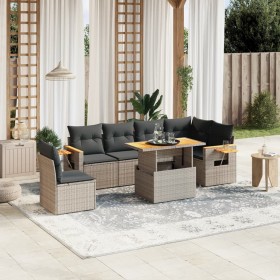 Set Divani da Giardino 7 pz con Cuscini Grigio in Polyrattan