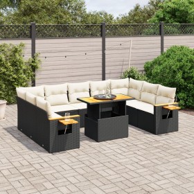 Set Divani da Giardino 11 pz con Cuscini in Polyrattan Nero