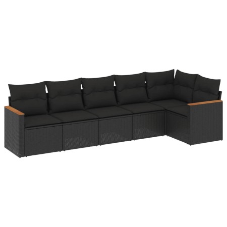 Set Divano da Giardino 6 pz con Cuscini Nero in Polyrattan