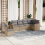 Set Divano da Giardino 6 pz con Cuscini Beige Misto Polyrattan