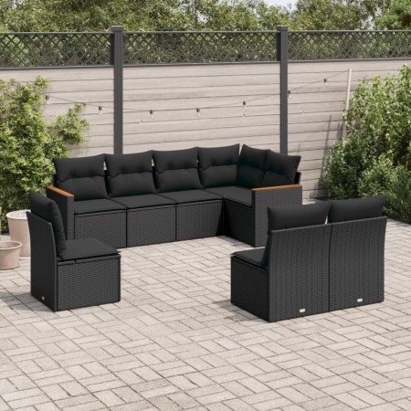 Set Divani da Giardino con Cuscini 8 pz Nero in Polyrattan