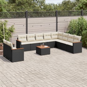 Set Divani da Giardino 11 pz con Cuscini in Polyrattan Nero