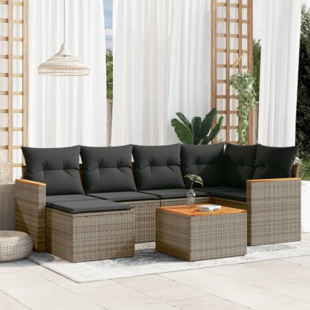 Set Divani da Giardino 7 pz con Cuscini Grigio in Polyrattan