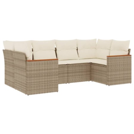 Set Divano da Giardino 6 pz con Cuscini Beige in Polyrattan