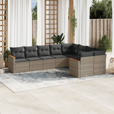 Set Divano da Giardino 9 pz con Cuscini Grigio in Polyrattan