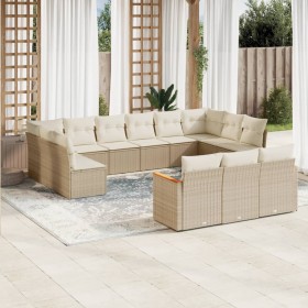 Set Divano da Giardino 13 pz con Cuscini Beige in Polyrattan