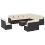 Set Divani da Giardino 13pz con Cuscini Nero in Polyrattan