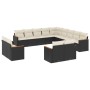 Set Divani da Giardino 13pz con Cuscini Nero in Polyrattan