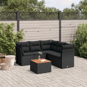 Set Divano da Giardino 6 pz con Cuscini Nero in Polyrattan