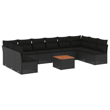 Set Divani da Giardino 11 pz con Cuscini in Polyrattan Nero