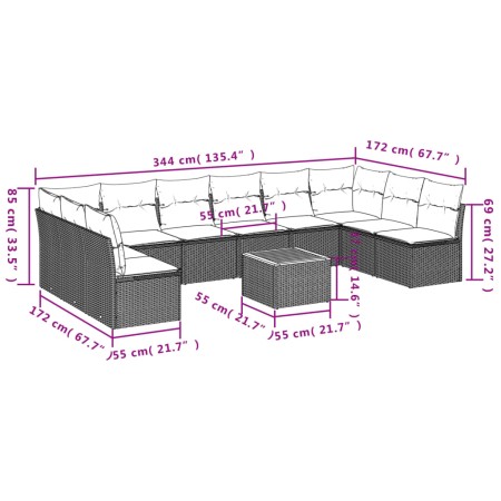 Set Divani da Giardino 11 pz con Cuscini in Polyrattan Nero