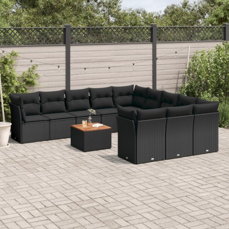 Set Divani da Giardino 12 pz con Cuscini Nero in Polyrattan