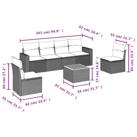 Set Divani da Giardino con Cuscini 7pz Nero Polyrattan