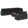 Set Divani da Giardino 9 pz con Cuscini Nero in Polyrattan