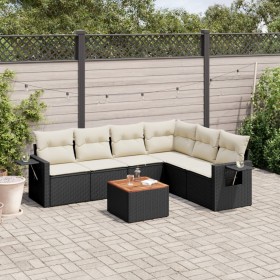 Set Divani da Giardino con Cuscini 7pz Nero Polyrattan