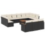 Set Divani da Giardino 14pz con Cuscini in Polyrattan Nero