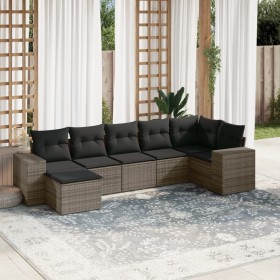 Set Divani da Giardino 7 pz con Cuscini Grigio in Polyrattan