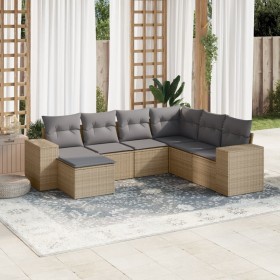 Set Divani da Giardino 7 pz con Cuscini Beige in Polyrattan