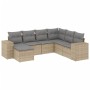 Set Divani da Giardino 7 pz con Cuscini Beige in Polyrattan