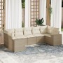 Set Divani da Giardino 7 pz con Cuscini Beige in Polyrattan