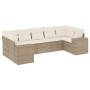 Set Divani da Giardino 7 pz con Cuscini Beige in Polyrattan